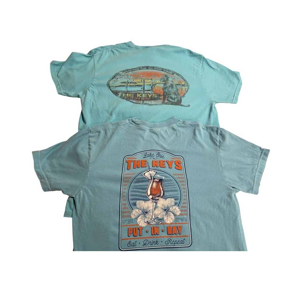PUT-IN-BAY OHIO The Keys Restaurant Lot Of 2 T-Shirts Sky Blue Size Medium‎